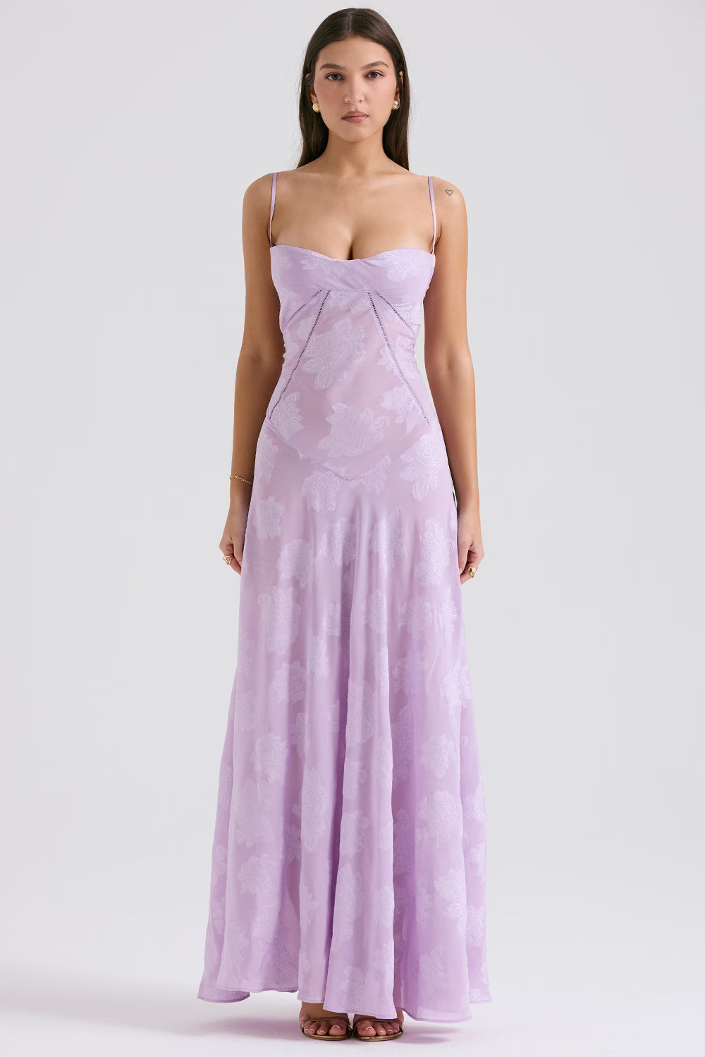 Adelle | Floral Jacquard Lace-Up Maxi Dress