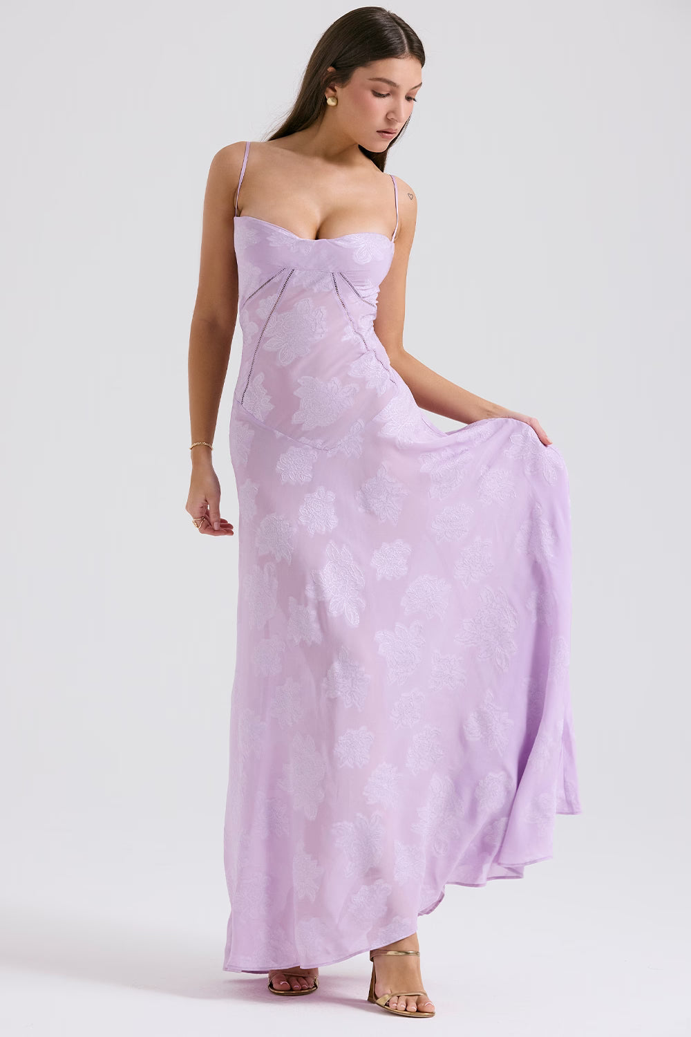 Adelle | Floral Jacquard Lace-Up Maxi Dress