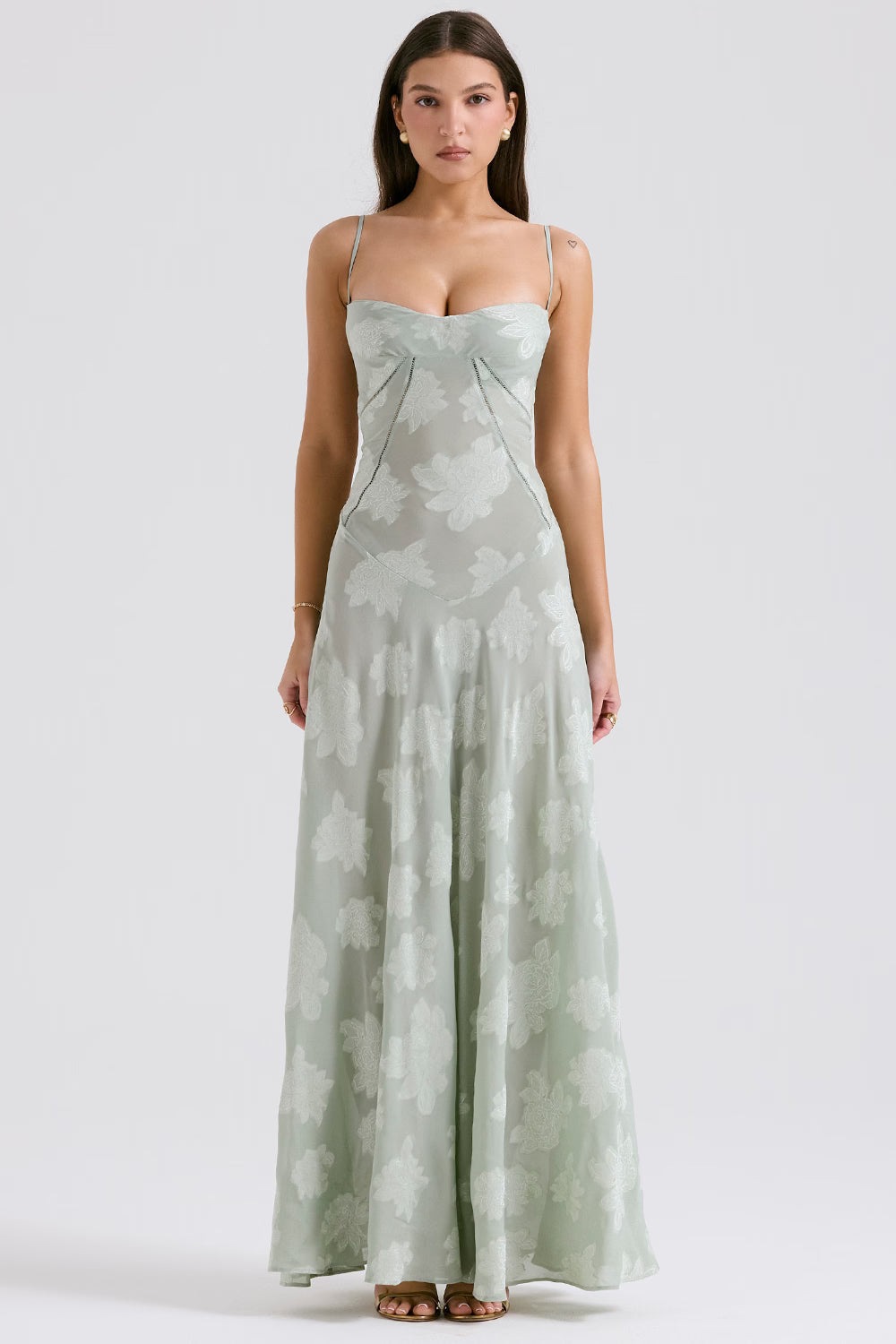Adelle | Floral Jacquard Lace-Up Maxi Dress