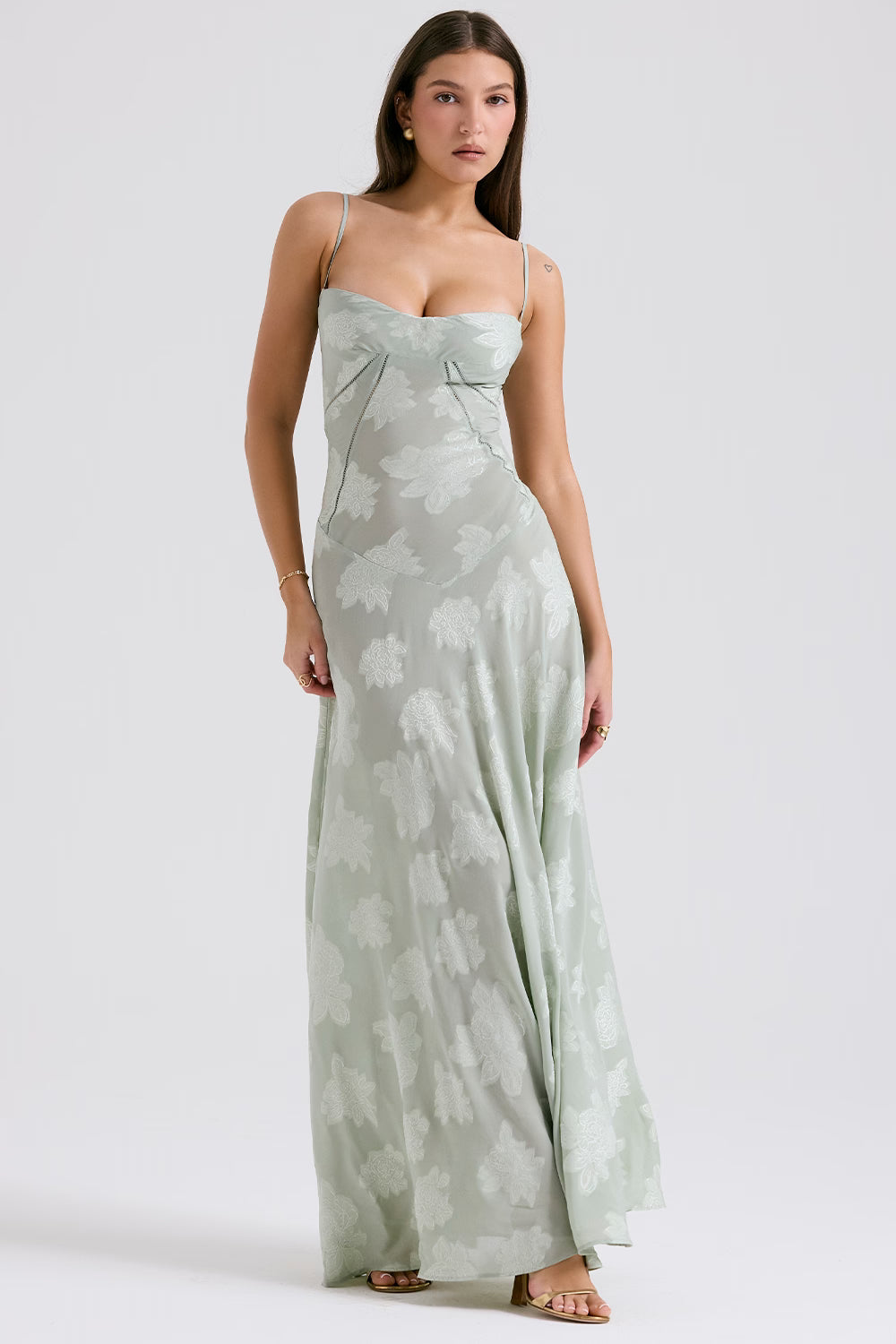 Adelle | Floral Jacquard Lace-Up Maxi Dress