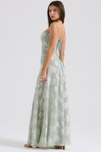 Adelle | Floral Jacquard Lace-Up Maxi Dress