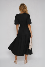 Indie | Midi Dress with V-Neck and Puff Sleeves