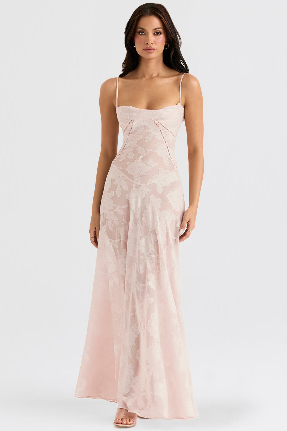 Adelle | Floral Jacquard Lace-Up Maxi Dress