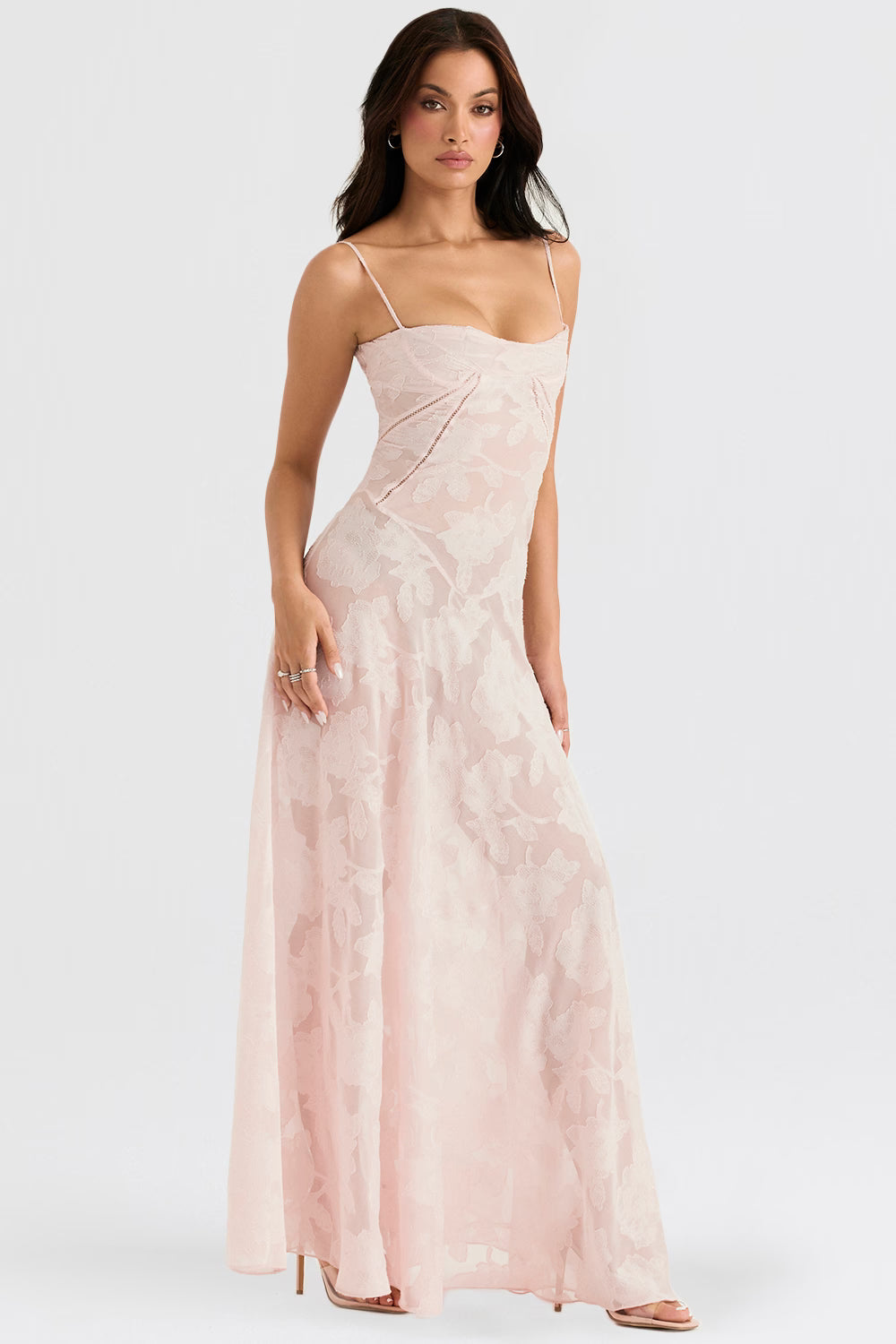 Adelle | Floral Jacquard Lace-Up Maxi Dress