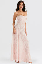 Adelle | Floral Jacquard Lace-Up Maxi Dress