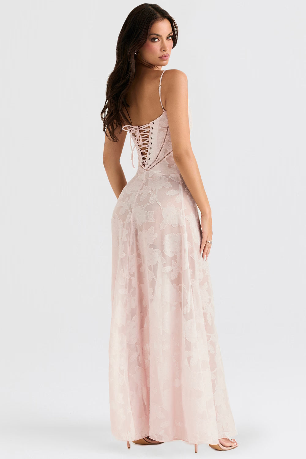 Adelle | Floral Jacquard Lace-Up Maxi Dress