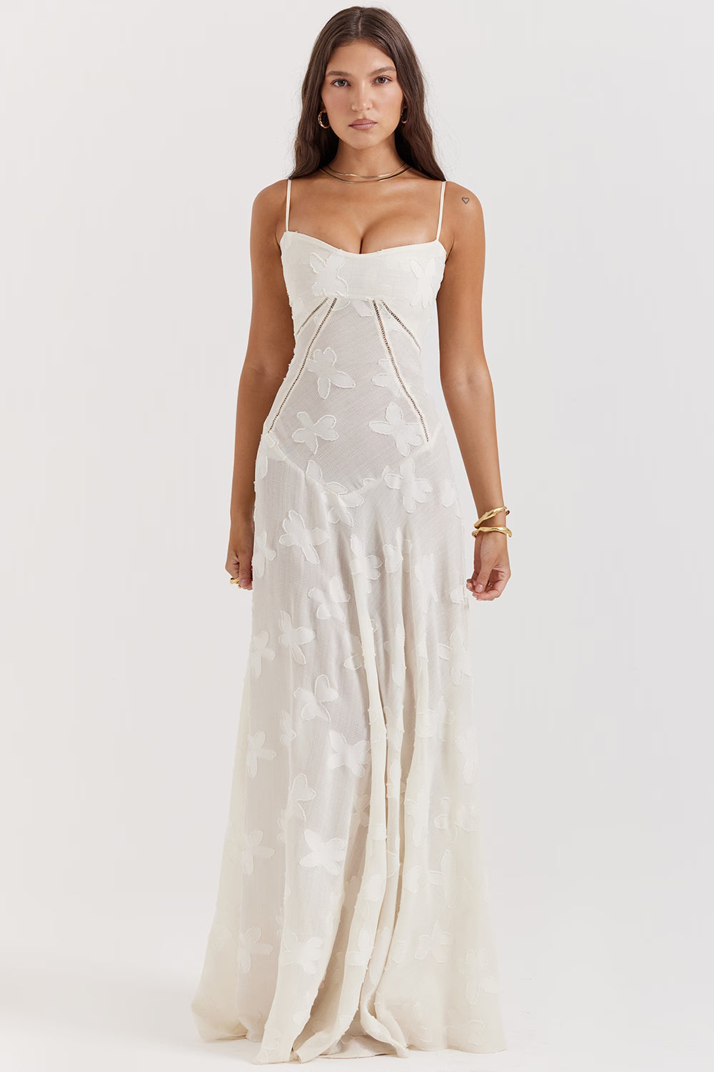 Adelle | Floral Jacquard Lace-Up Maxi Dress