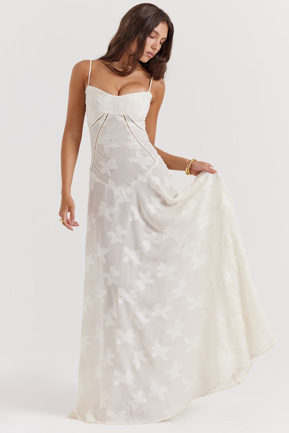 Adelle | Floral Jacquard Lace-Up Maxi Dress