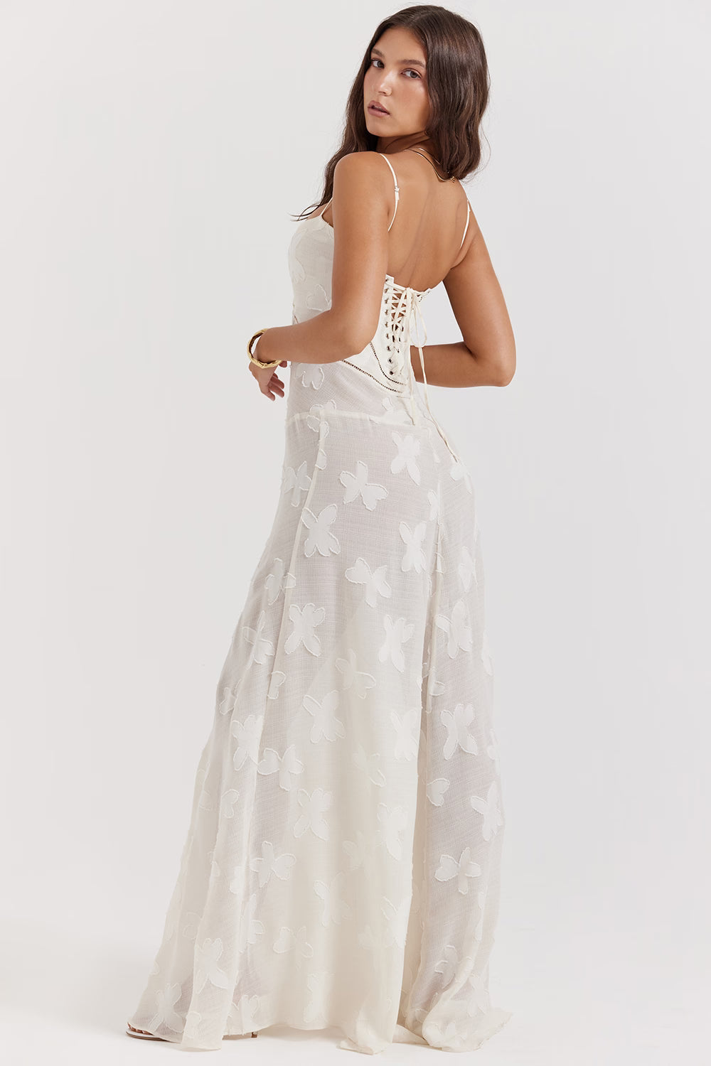 Adelle | Floral Jacquard Lace-Up Maxi Dress