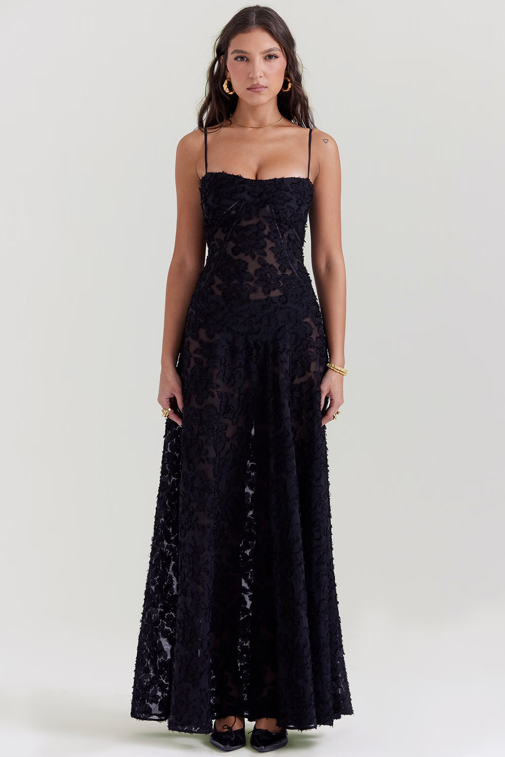 Adelle | Floral Jacquard Lace-Up Maxi Dress