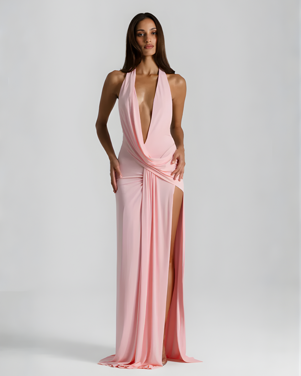 Mila | Halter Neck Backless Maxi Dress