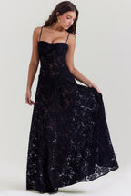 Adelle | Floral Jacquard Lace-Up Maxi Dress