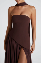 Crimson Allure | Strapless Maxi Gown with Matching Scarf
