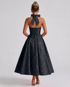Marci | Midi Dress with Floral Jacquard and Halterneck