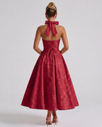 Marci | Midi Dress with Floral Jacquard and Halterneck