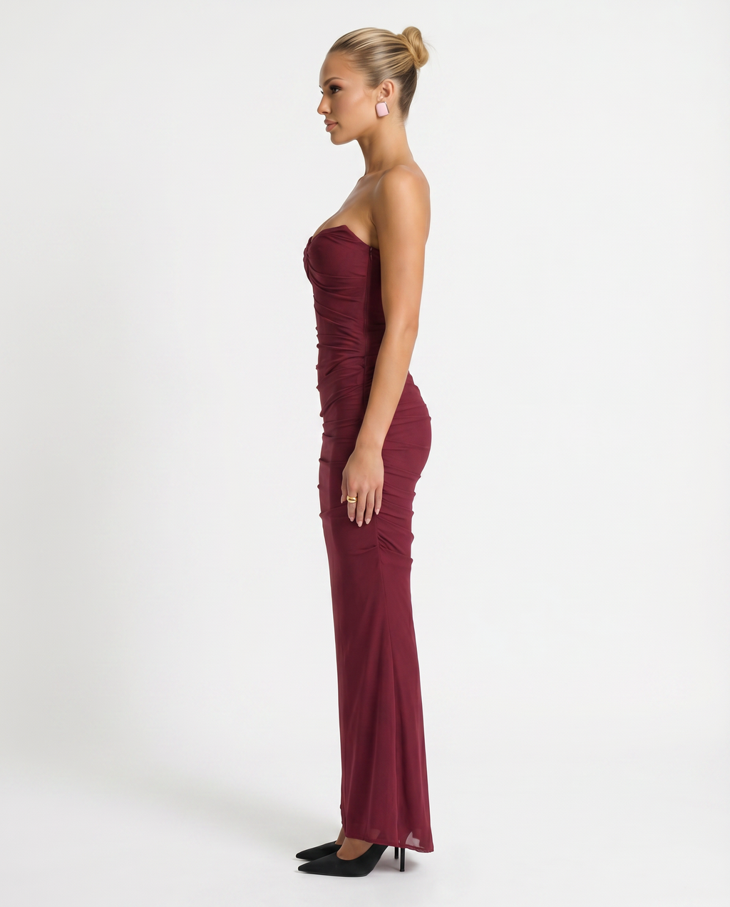 Mariska | Maxi Dress with Ruched Mesh and Fluted Hem