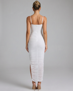 Adele | Maxi Dress with Gathered Mesh and Side Slit