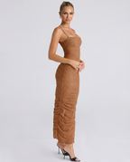 Adele | Maxi Dress with Gathered Mesh and Side Slit