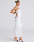 Adele | Maxi Dress with Gathered Mesh and Side Slit