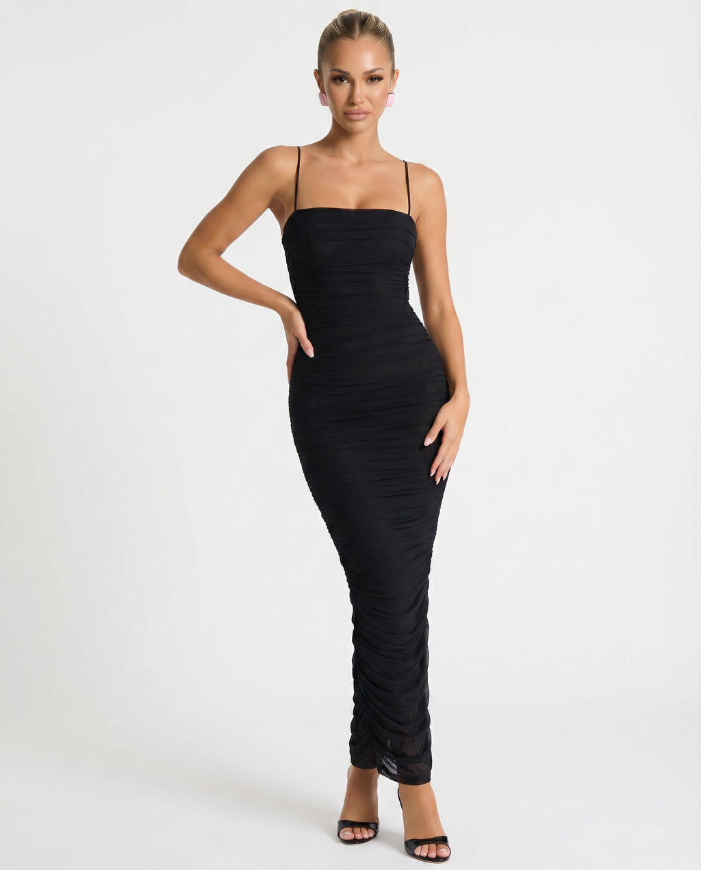 Adele | Maxi Dress with Gathered Mesh and Side Slit