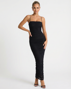 Adele | Maxi Dress with Gathered Mesh and Side Slit