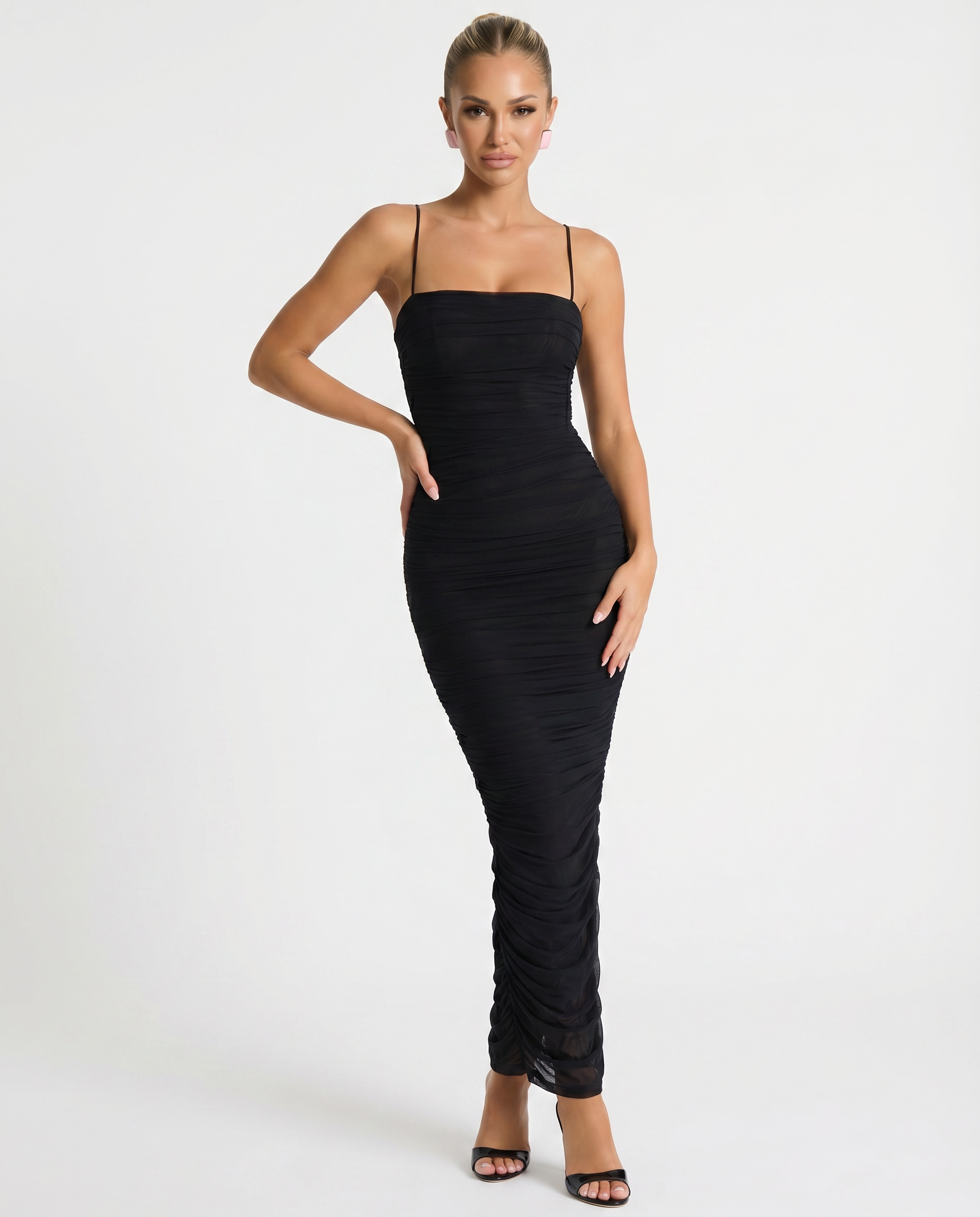 Adele | Maxi Dress with Gathered Mesh and Side Slit