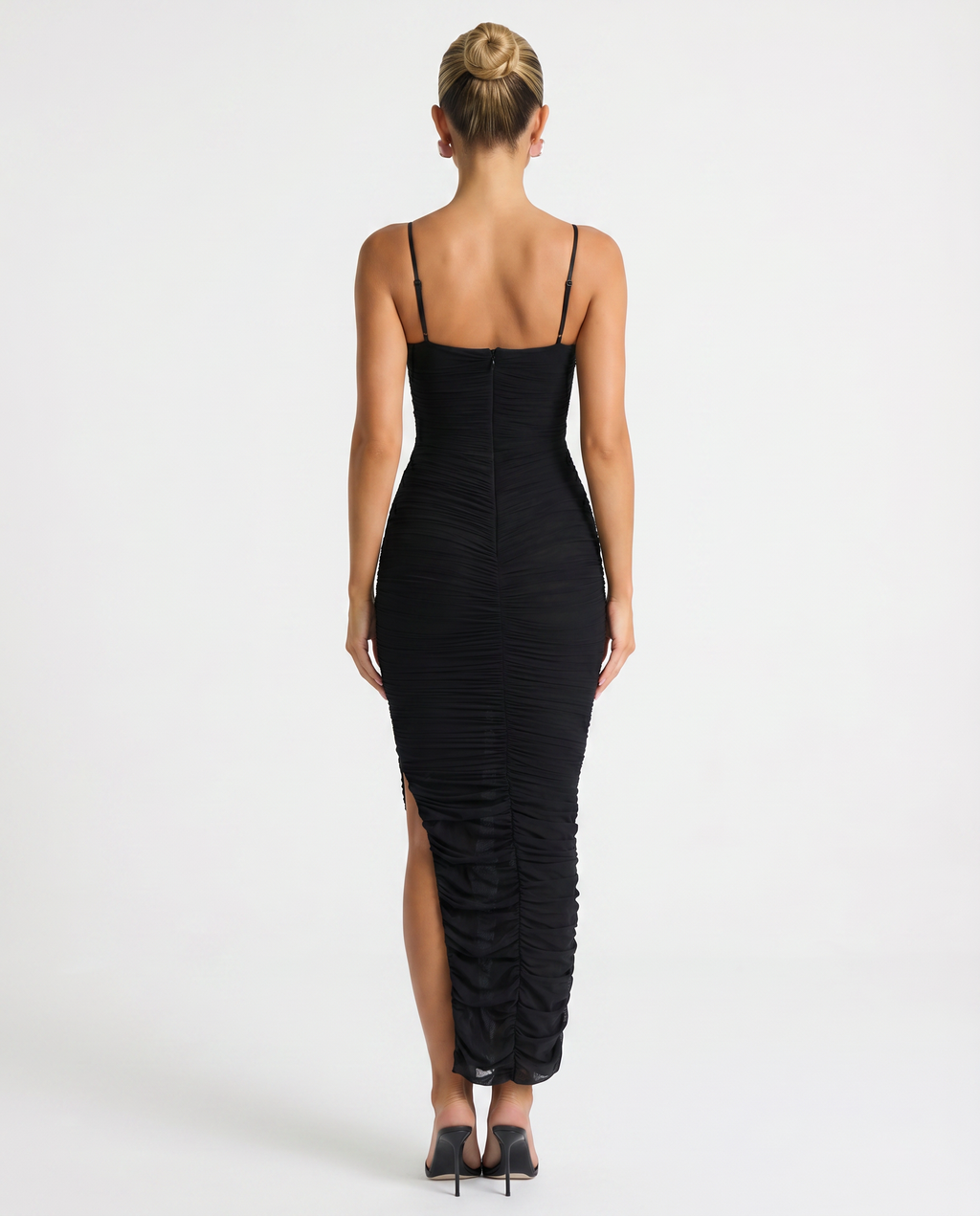 Adele | Maxi Dress with Gathered Mesh and Side Slit