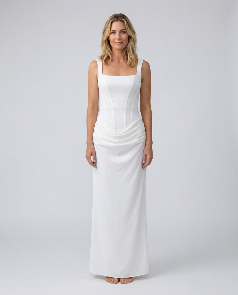 Odette | Maxi Dress with Structured Bodice and Draped Skirt