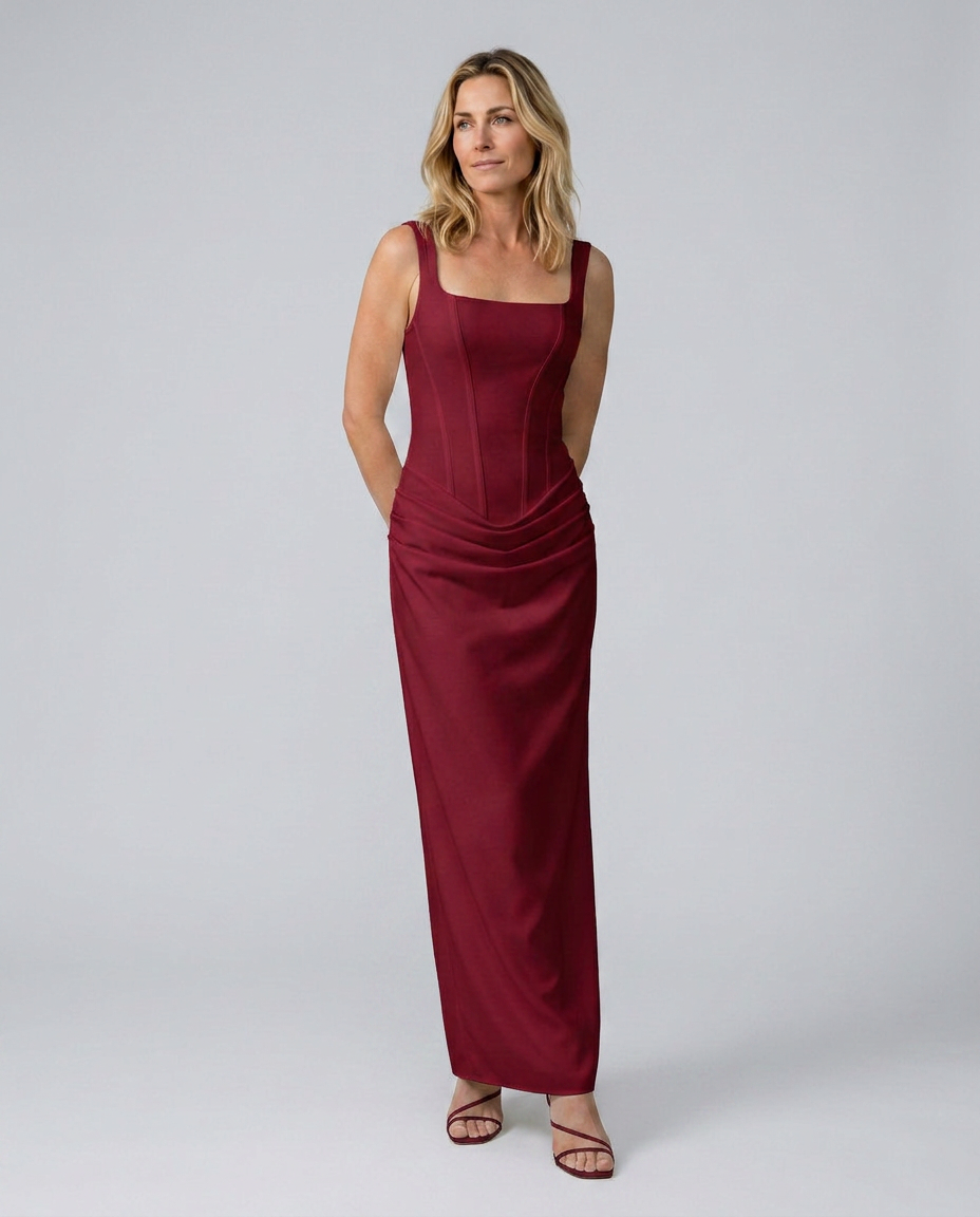 Odette | Maxi Dress with Structured Bodice and Draped Skirt