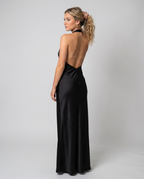 Marcia | Halter Maxi Dress with Satin Finish and Open Back