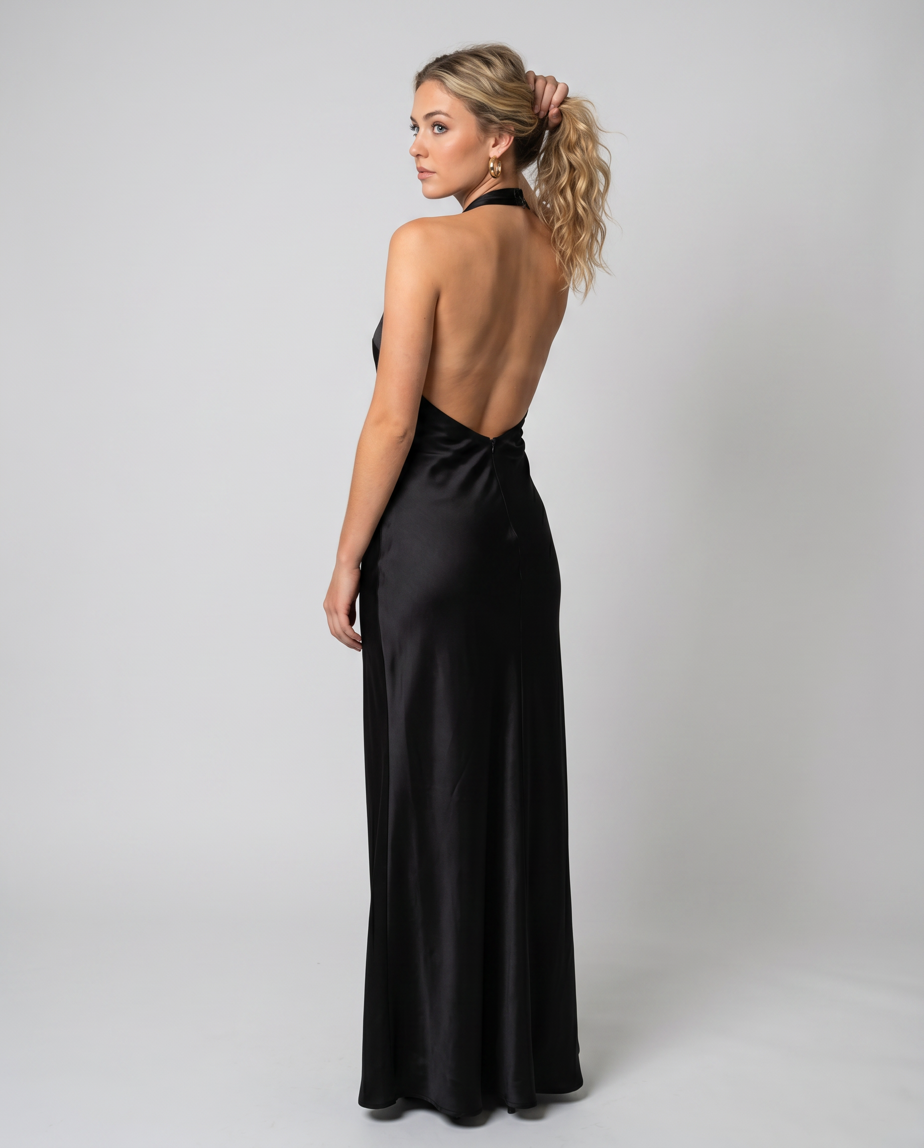 Marcia | Halter Maxi Dress with Satin Finish and Open Back