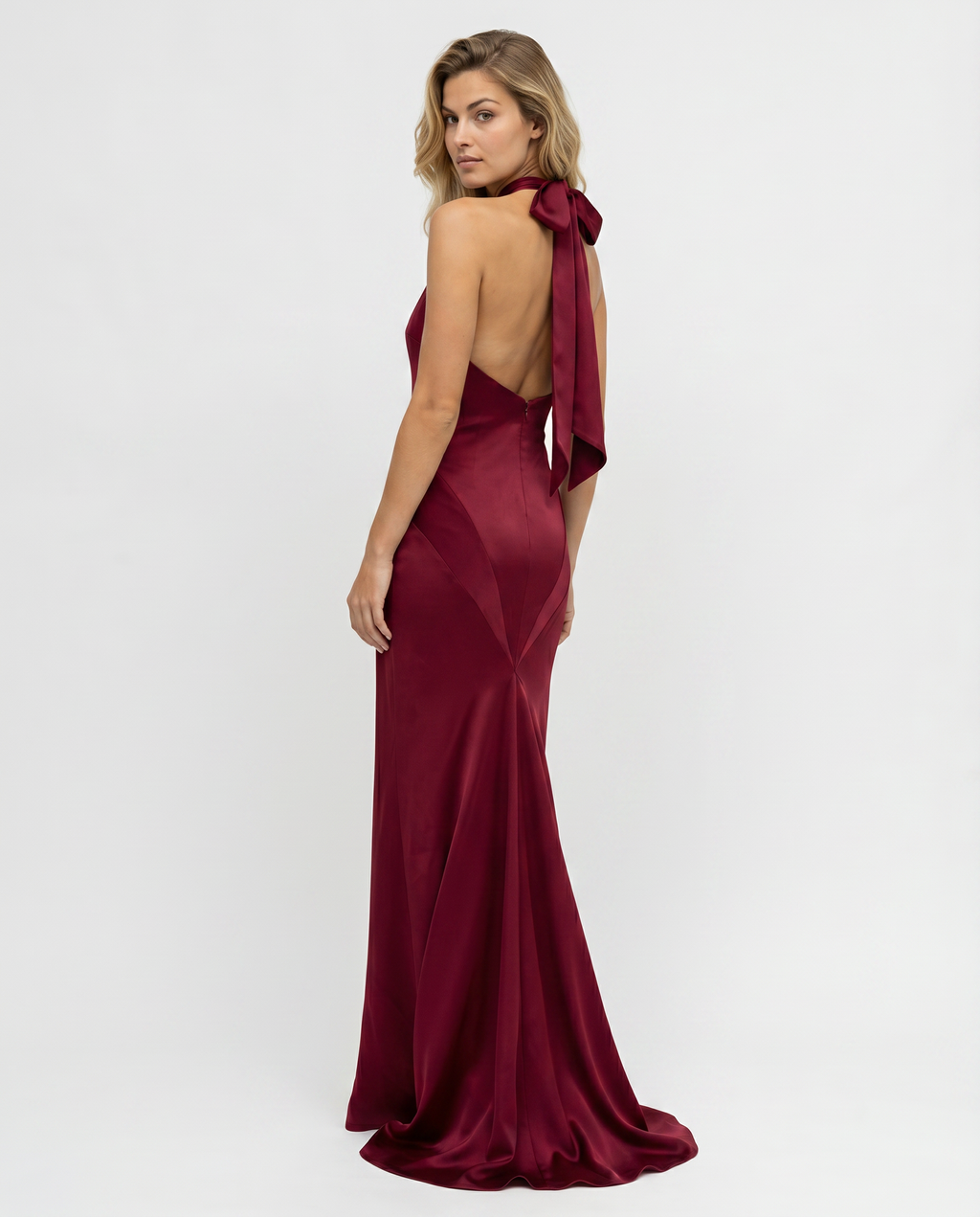 Marcia | Halter Maxi Dress with Satin Finish and Open Back