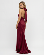 Marcia | Halter Maxi Dress with Satin Finish and Open Back