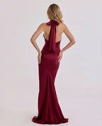 Marcia | Halter Maxi Dress with Satin Finish and Open Back