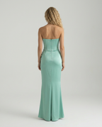 Cleo | Strapless Corset Maxi Dress with Draped Skirt
