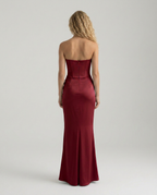 Cleo | Strapless Corset Maxi Dress with Draped Skirt