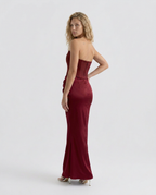 Cleo | Strapless Corset Maxi Dress with Draped Skirt