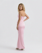Cleo | Strapless Corset Maxi Dress with Draped Skirt