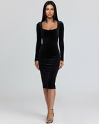 Serena | Midi Dress with Long Sleeves and Square Neck