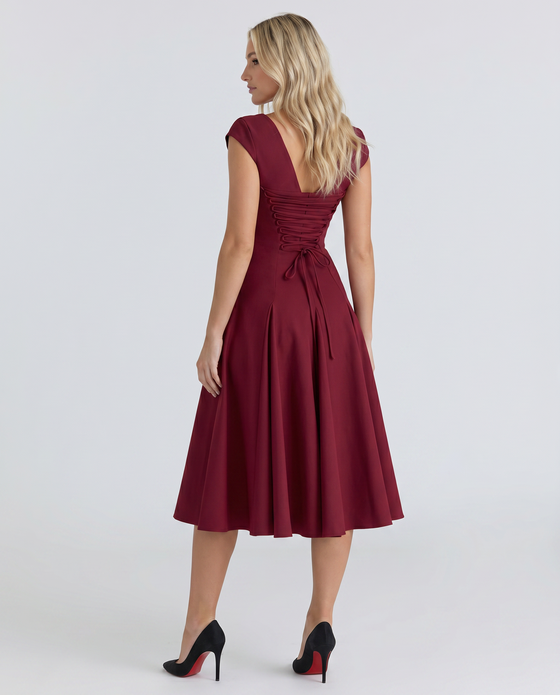 Larissa | Midi Dress with Lace-Up Back and Square Neck