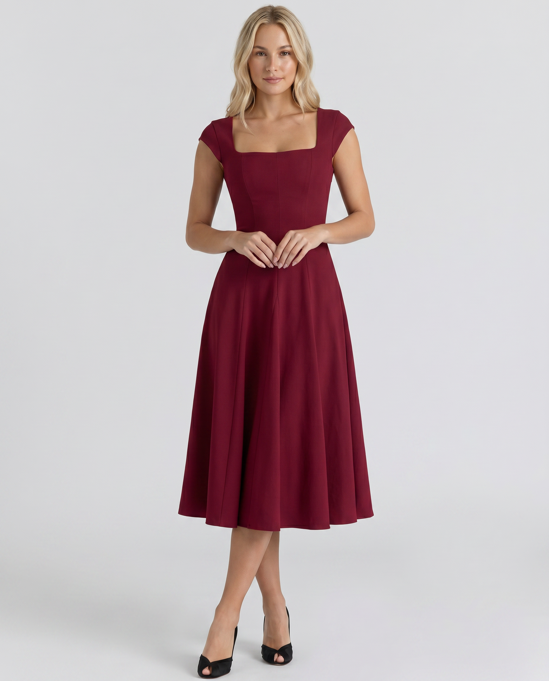 Larissa | Midi Dress with Lace-Up Back and Square Neck