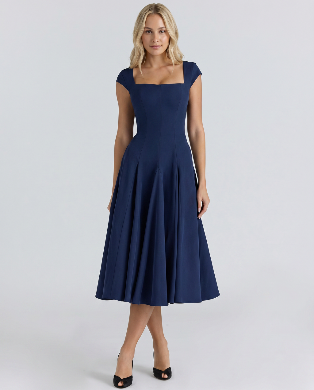 Larissa | Midi Dress with Lace-Up Back and Square Neck