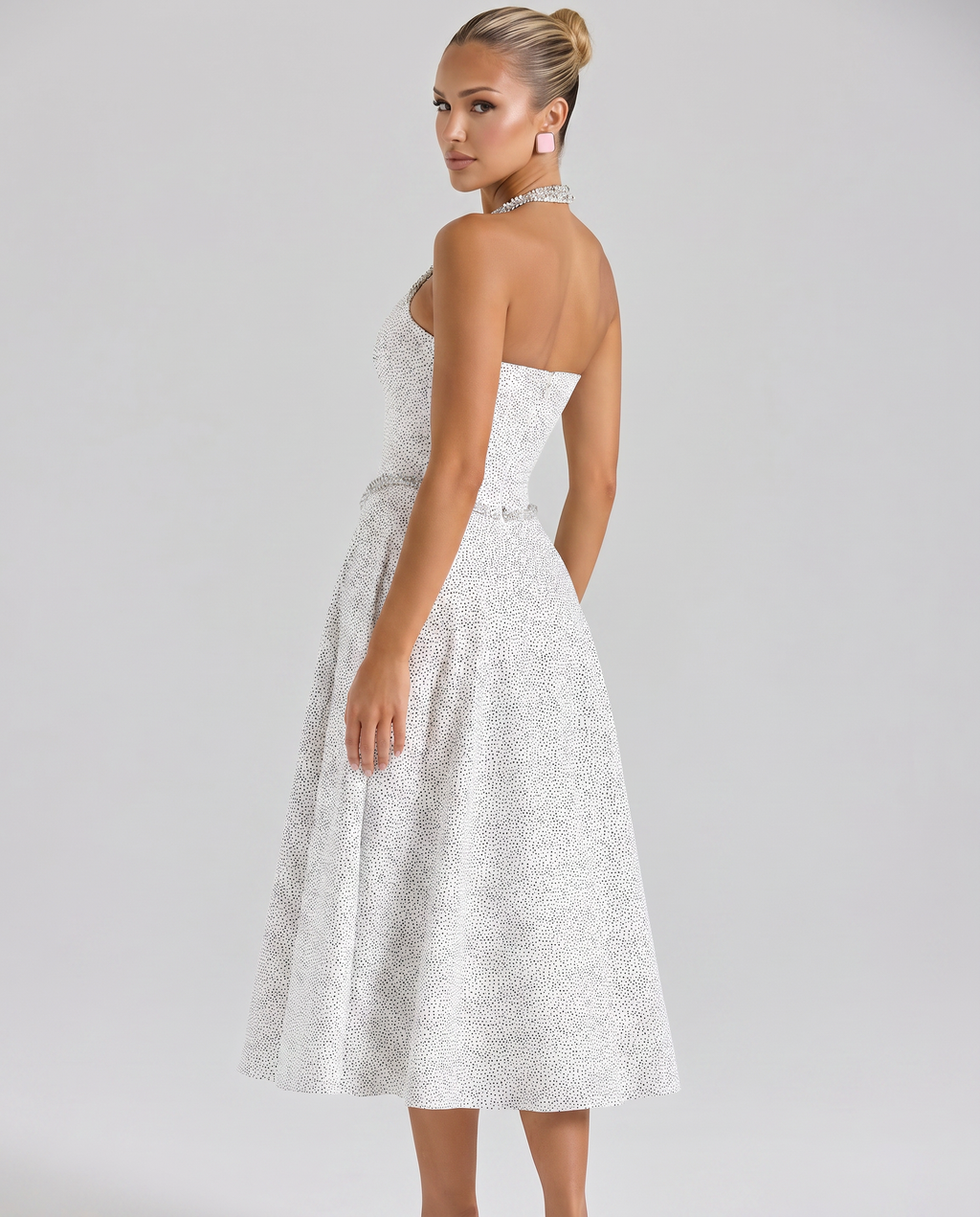 Amelia | Midi Dress with Halter Neck and Corset Bodice