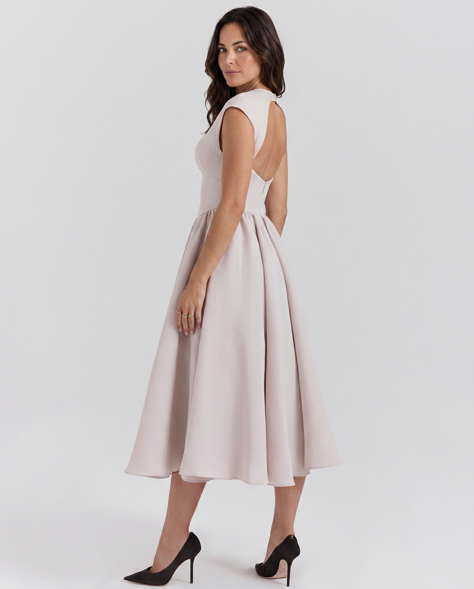 Jenna | Midi Dress with Open Back and Full Skirt