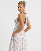 Aimee | Halter Neck Midi Dress with Lace-Up Bodice