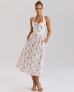 Aimee | Halter Neck Midi Dress with Lace-Up Bodice