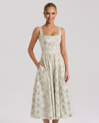 Zelma | Floral Printed Midi Sundress with Lace-Up Back