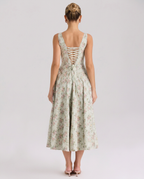 Zelma | Floral Printed Midi Sundress with Lace-Up Back