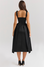 Carissa | Satin-Look Pleated Midi Dress with V-Neck Bodice