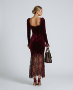 Winnie | Velvet Lace Fitted Maxi Dress with Long Sleeves